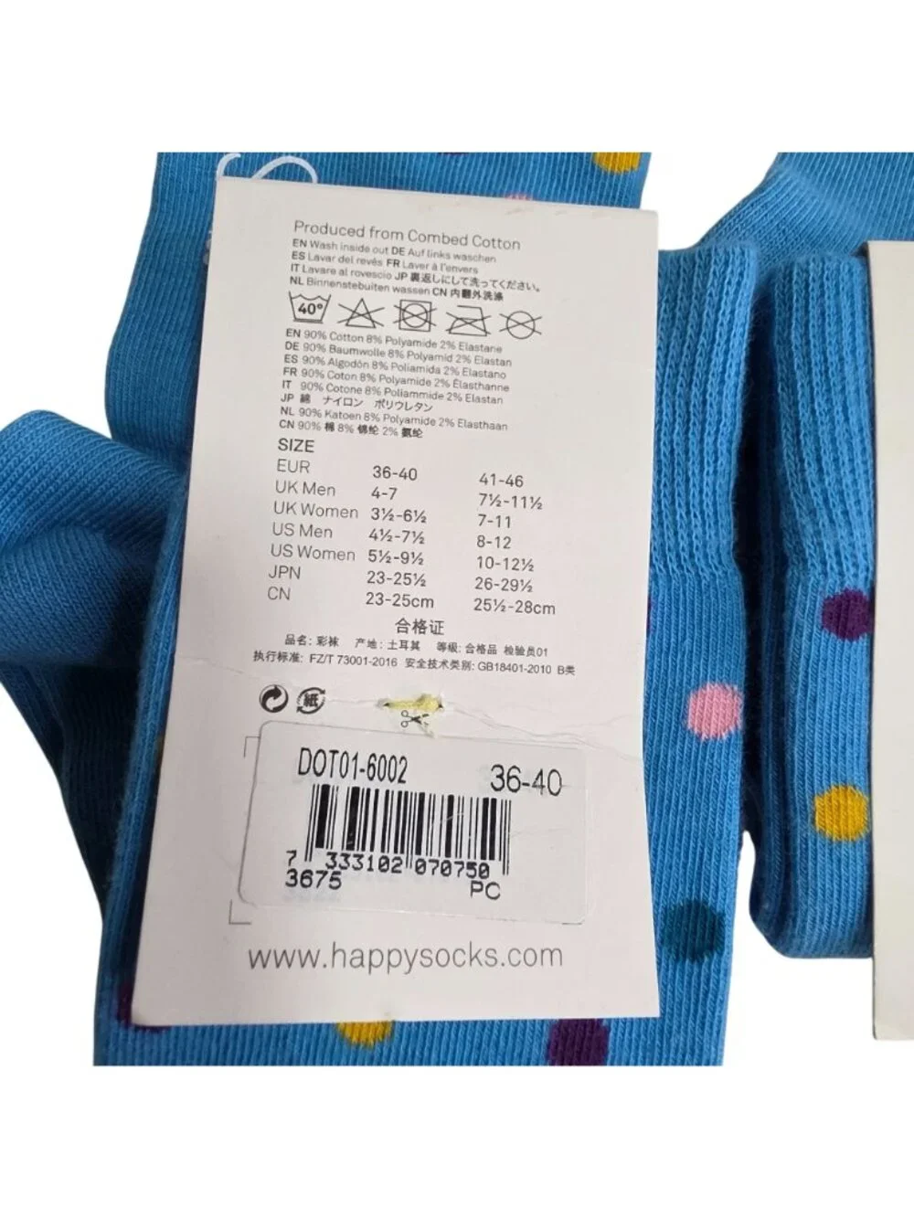 Happy Socks Disco Dot Pop Crew Socks 2 Pair Blue Unisex 36-40 NWT